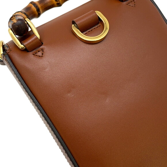 GUCCI Brown Leather Bamboo Shoulder Bag - Picture 9 of 16